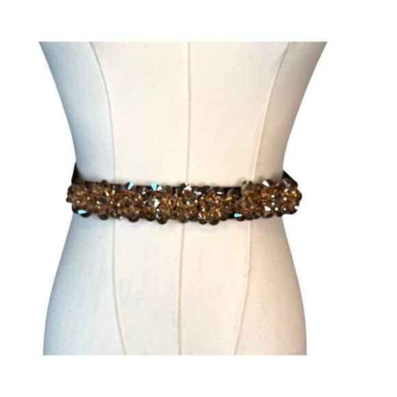 NEW 2/$30 M/L Waist Belt Champagne Beige Crystal Embellishments Snap Closure - Picture 3 of 8